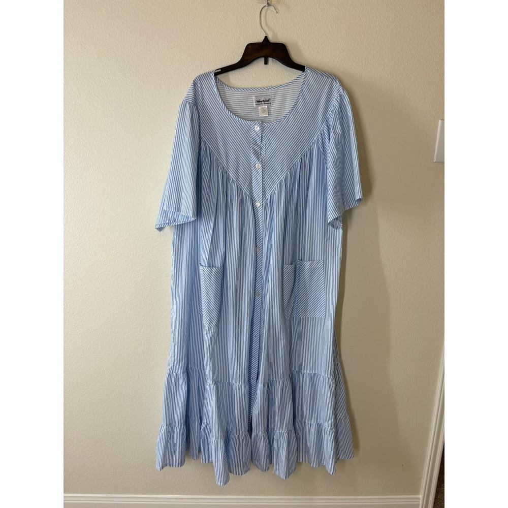 Anthony Richards Blue White Striped Button Front House Dress Nightgown 3X Plus